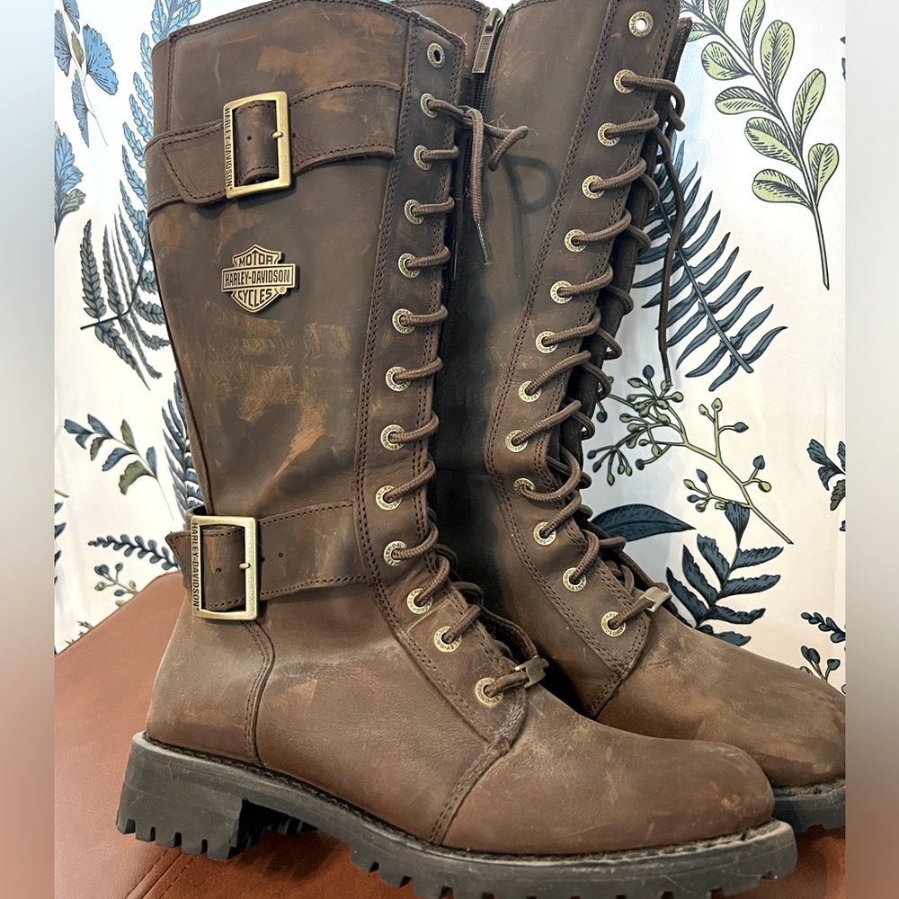 Harley Davidson Motorcycle Boots, Size 10, Brown Leather